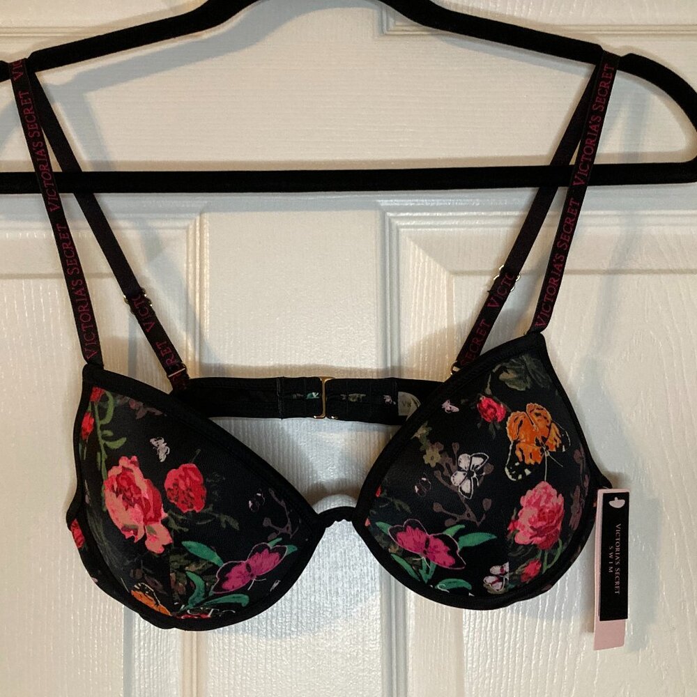 Victoria's Secret Swimwear Essentials Black Floral Bikini Top - Size 34B - NWT!